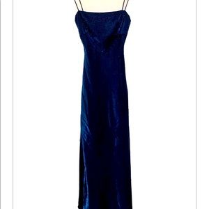 NWT Blue Peacock Evening Gown sz 9/10 Large Long Spagetti Strap Backless Ties